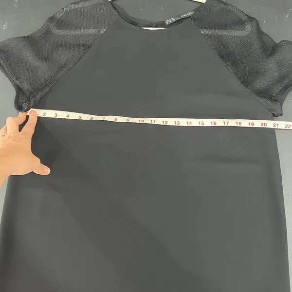 Zara Basic Size XL Black Mesh Sheer Sleeve and Hem Short Sleeve Midi Dress - Image 7