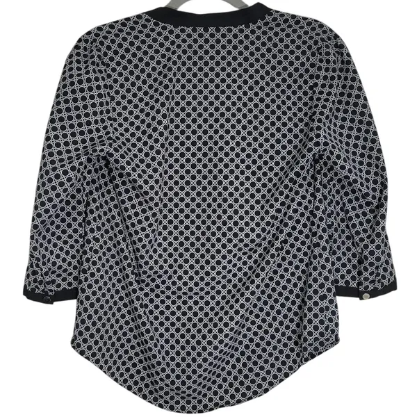 spense‎ women black white geometric print 3/4 sleeve zip neck tunic blouse top S - Image 2