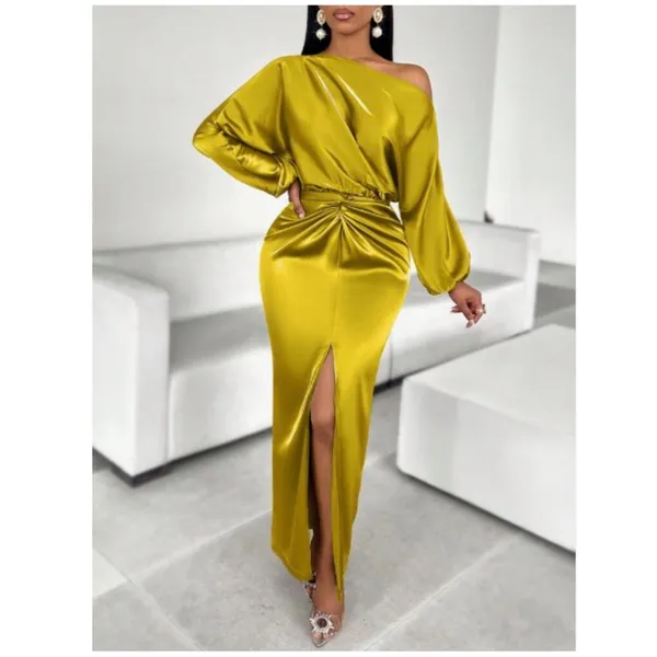 NEW Satin 1 Shoulder Twist Front Tie Split Thigh Bodycon Dress 6/M - Image 5
