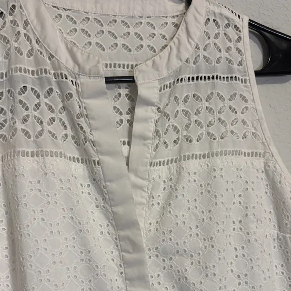 LOFT White Eyelet lace Sleeveless Mini Dress 4 with split v neck - Image 4