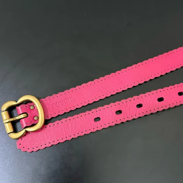 FOSSIL BT4028690 Pink Scalloped Edge Leather Belt Size S Waist 29.5”-33.5” - Image 2