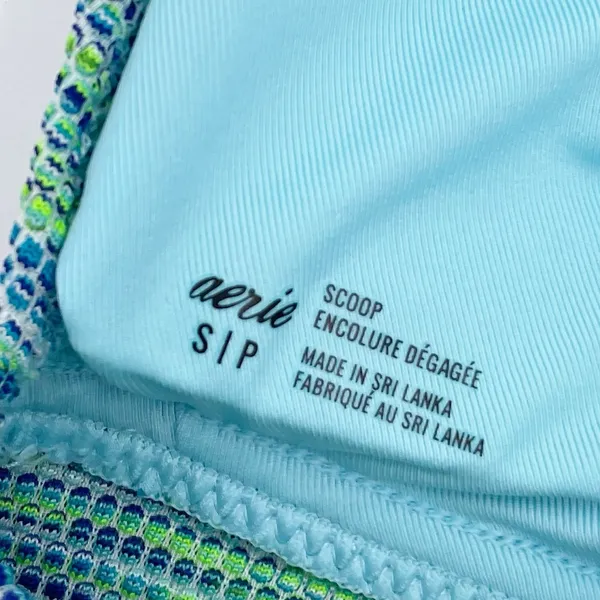 Aerie Space Dye Pique V Scoop Bikini Top Size Small Swimwear Blue Green Beachy - Image 3