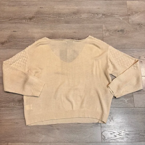 Shein Cream V‎ Neck Textured Knit Sweater Long Sleeve 6 Medium Oversized - Image 2