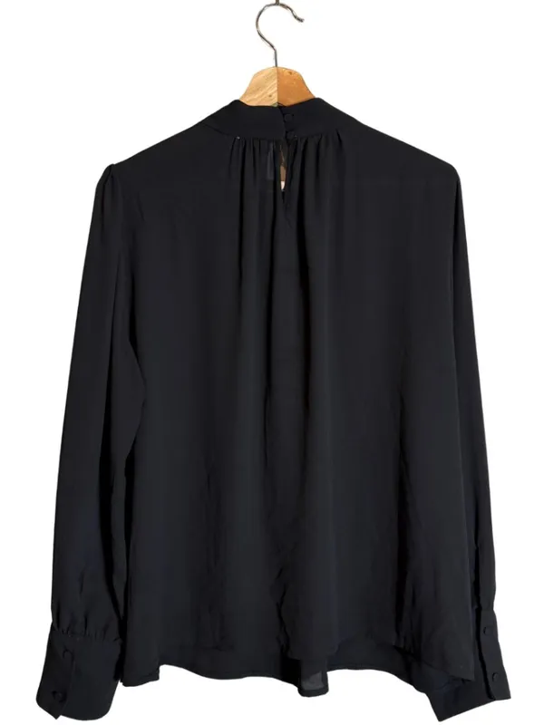 J. Crew Long-Sleeve Shirred Mockneck Top Blouse Women's XL Black Career Preppy - Image 5