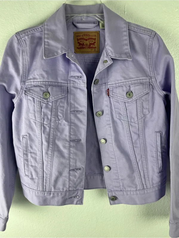 LEVI’S Lavender Denim Front Button Long Sleeves Pockets Trucker Jean Jacket XS - Image 6