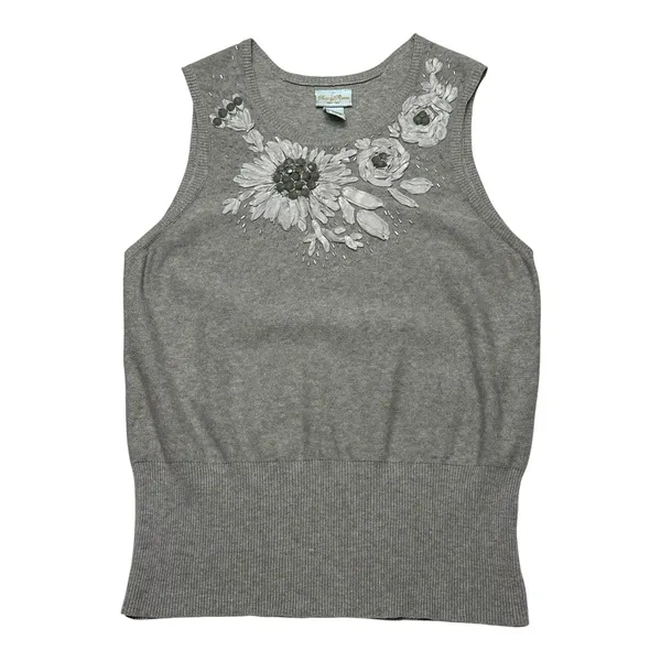 Tracy Reese Embellished Cashmere Cotton Sleeveless Sweater Top Grey Size Large - Image 2
