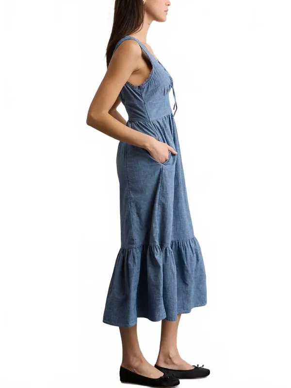 AE Tie-Front Midi Dress American Eagle NWT Medium Wash XS - Image 5