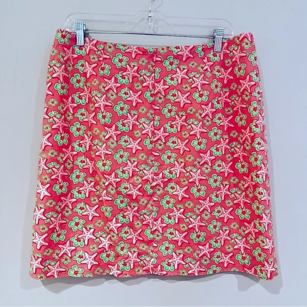 Vineyard Vines Starfish Mini Skirt Women's‎ 12 Pink Green Beach Preppy Academia - Image 3