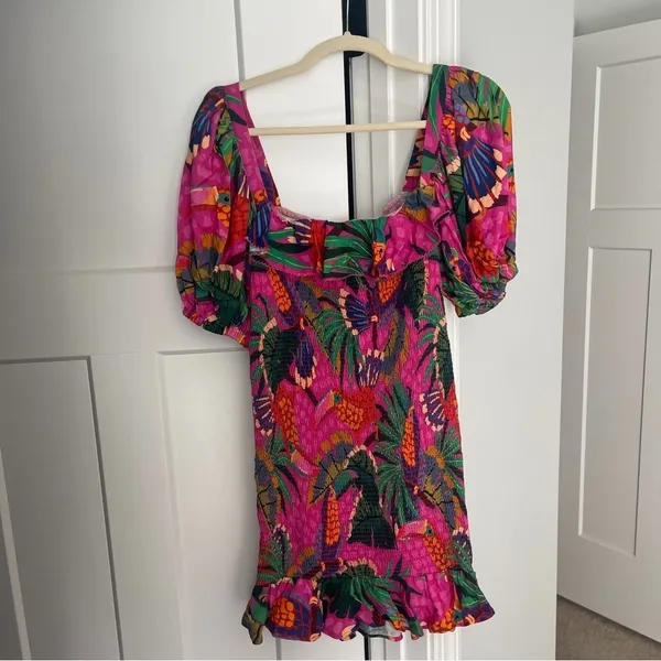 Farm Rio Painted Toucans Mini Dress Smocked Pink‎ - Image 8