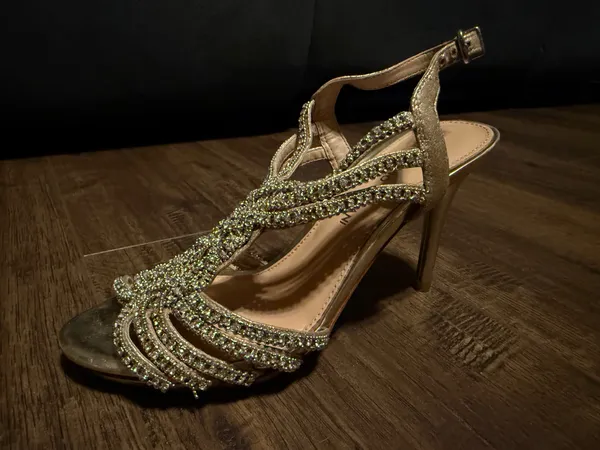 ANTONIO MELANI Gold Crystal Embellished Strappy Heels - Image 2
