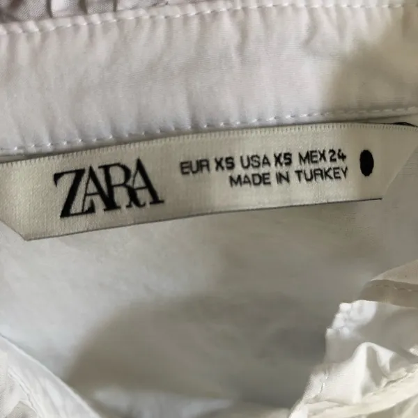 Zara Cotton Crop Puff Sleeve Blouse XS White Lace Button Front Romantic - Image 7
