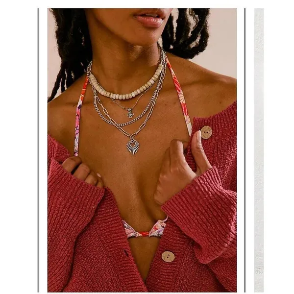 Free People Bohemian Layered Sun Heart necklace Beaded Womens Jewelry - Image 9