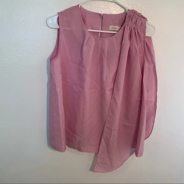 Adela Women's Sleeveless Blouse Crewneck Pleated Bow Shoulder Pink Purple - Image 2