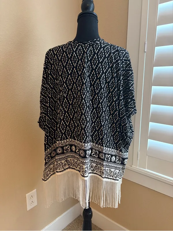 Abercrombie & Fitch Kimono Shawl Swim Suit Cover Up One Size Fringed Boho W4 - Image 3