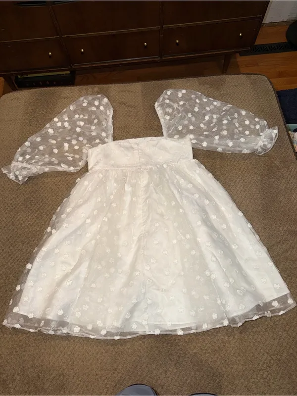 Lulu's White Puff Sleeve with Organza Floral Babydoll Mini Dress - Image 4