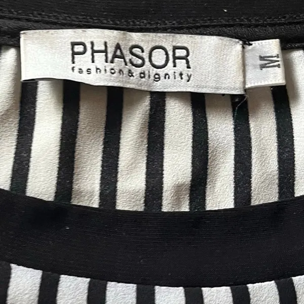 PHASOR Women's M Stripe Blouse Top Flowy Neutal Business Casual‎ Office - Image 5