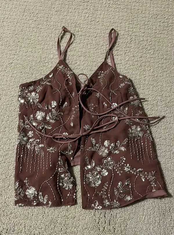 Purple sequin tie top - Image 2