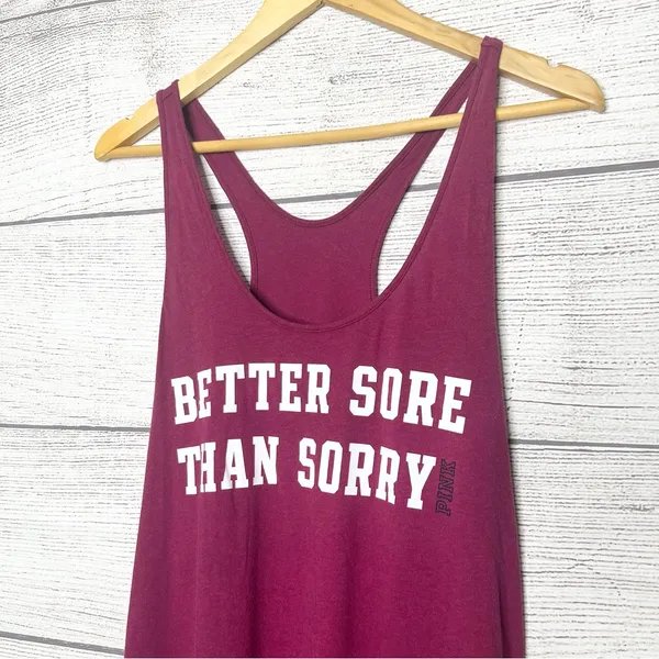 VS PINK Maroon “Better Sore Than Sorry” Workout Racerback Tank Top Size Large - Image 3