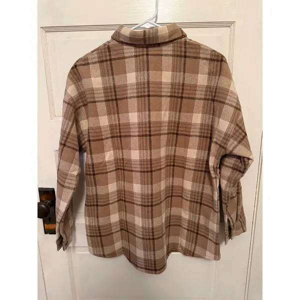 Miss Sparkling Plaid Flannel‎ Shirt Jacket Women's Size Small Brown Beige Cozy - Image 2