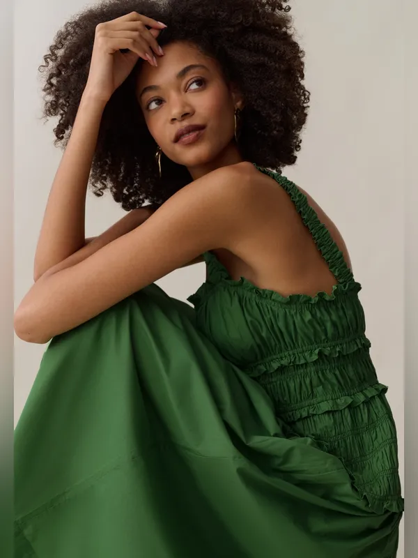 NWT Few Moda Freya Cotton Dress size Medium M Fern Green midi smocked o.p.t - Image 5