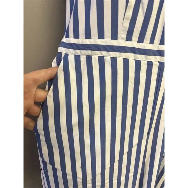 J.Crew Light Blue White Vertical Striped Halter Coastal Lined Jumpsuit Size 4 - Image 5