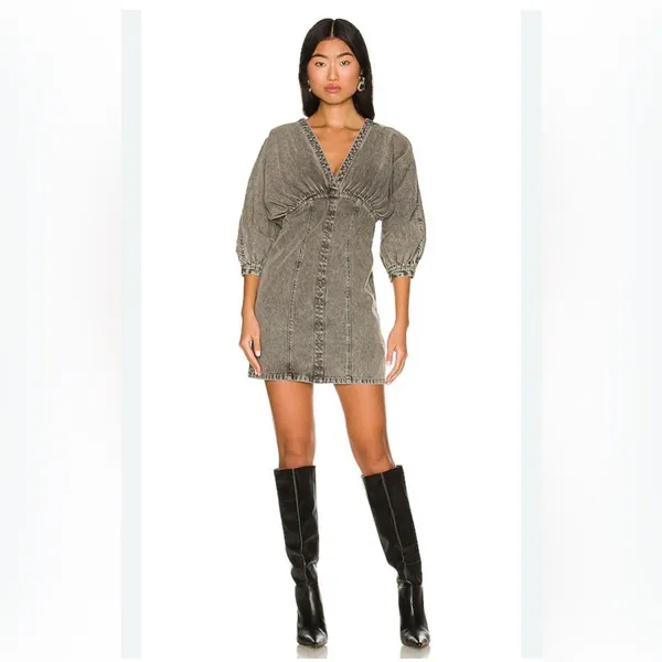 Joslin Studio Ayra Black Grey Denim Puff Sleeve Mini Dress Size 10 - Image 2
