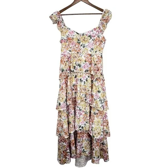 En Saison Pastel Eyelet Midi Dress Ruffle Sleeve Light‎ Pastel Yellow NWT - Image 2