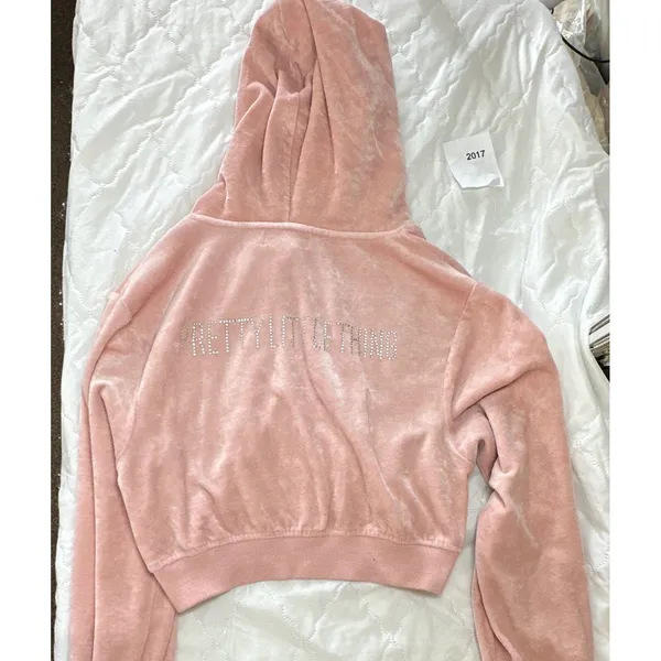 PrettyLittleThing Pink Velour 2pc Tracksuit Set Zip Hoodie Joggers Pockets - Image 6