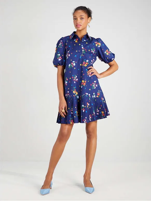 kate spade Navy Floral Tie-Waist Puff Sleeve Mini Dress - Image 3