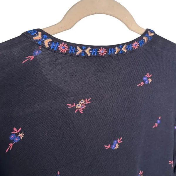 Lucky Brand Black Colorful Floral Embroidered Tunic Top Size S - Image 6