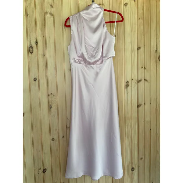 NWT Lulus Distinctive Charm Light Pink Satin Asymmetrical Midi Dress Holiday L - Image 2