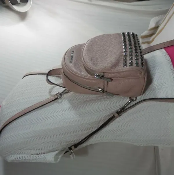 Abbey Studded Pink Pebble Leather Mini Backpack - Image 12