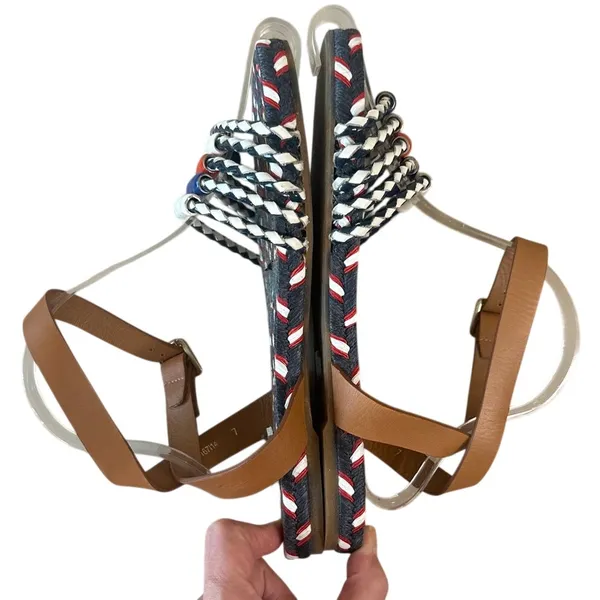 Tory Burch Beaded Espadrille Sandals Red‎ White Blue 7 Nautical - Image 8