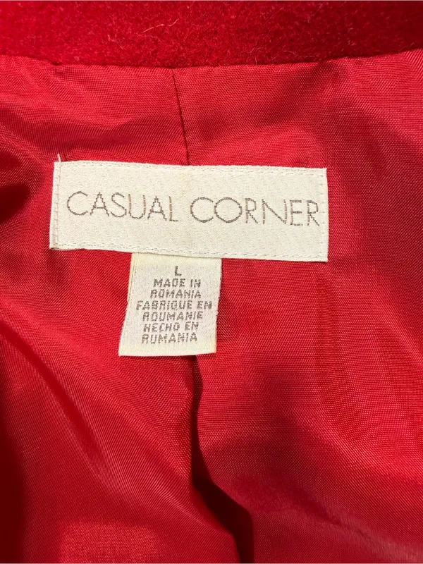 Casual Corner Wool Blend Women's Vibrant Red Button Jacket Size L - Image 6