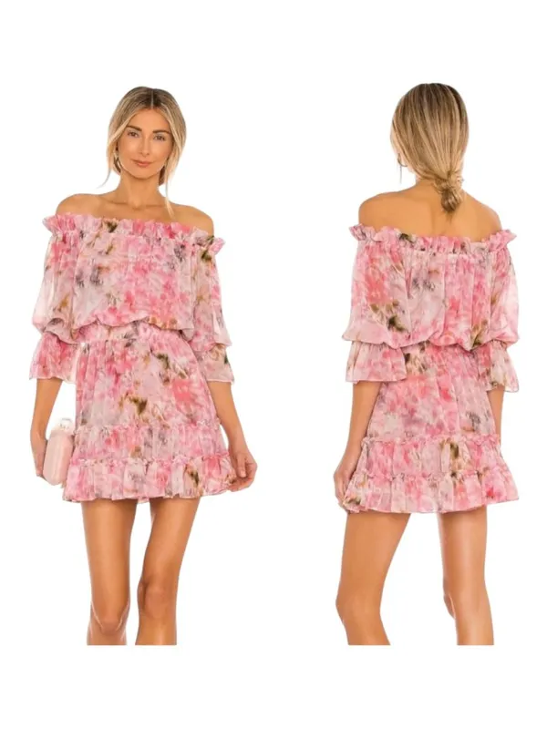 MISA Los Angeles‎ Danae Dress Women XS Pink Taza Floral Mini Off Shoulder Boho - Image 2
