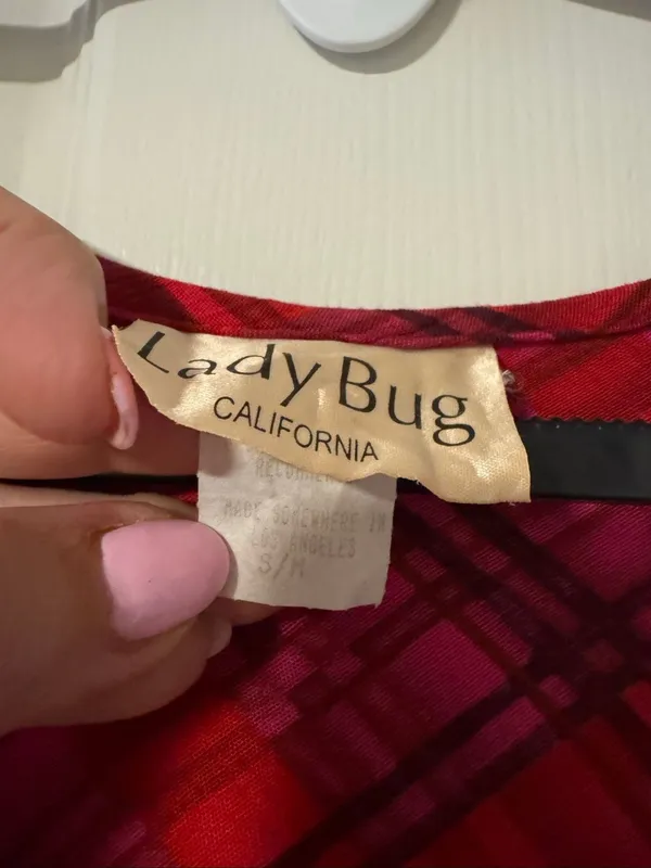 Vintage 1970s Lady Bug California Red Plaid Long Sleeve Maxi Dress 3/4 - Image 5