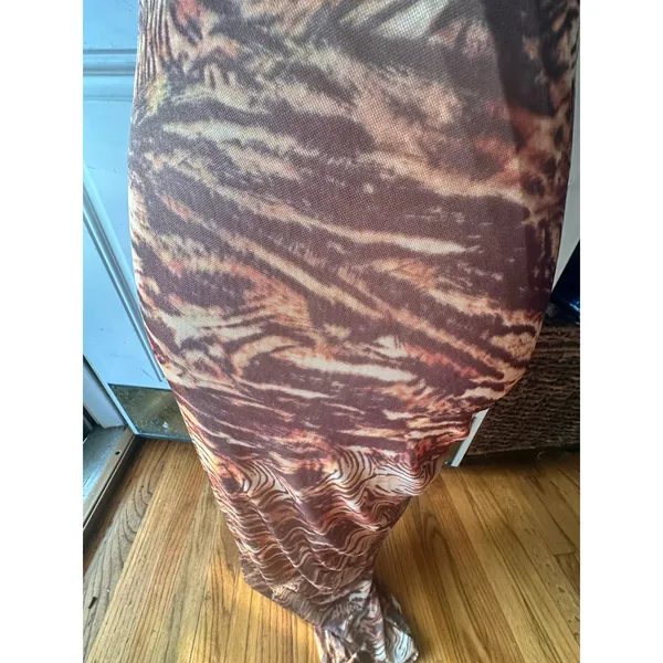 Y2K PrettyLittleThing Brown Zebra Mesh Ruched Maxi Dress Size 4 Bodycon - Image 3