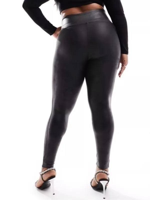 Spanx Women's Faux Leather Leggings 2X Black Ankle Full Length Edgy High Waist - Image 3