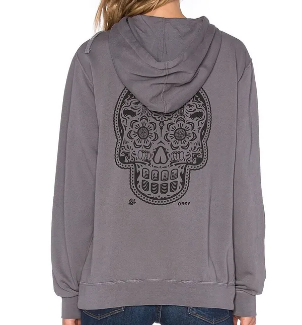 Obey Day Of The Dead Skull Detail Camden Hoodie Dusty Charcoal Grey - Image 2