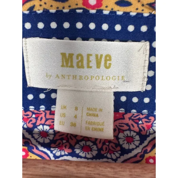 Maeve Anthropologie Eder Tiered Maxi Dress Womens 4 Medallion Boho Puff Sleeve - Image 7