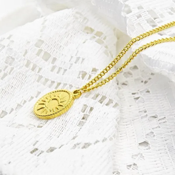 Gold Sun and Moon Oval Pendant Necklace - Image 4