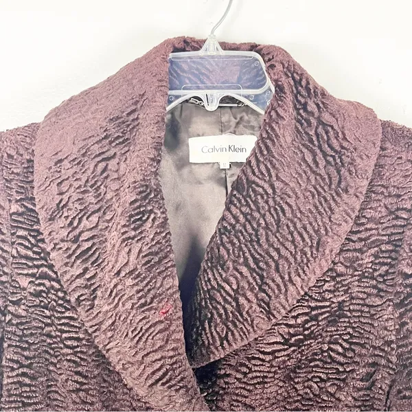 CALVIN KLEIN Burgundy Textured Lined Trench Coat Medium Fall Winter Neutral Cozy - Image 6