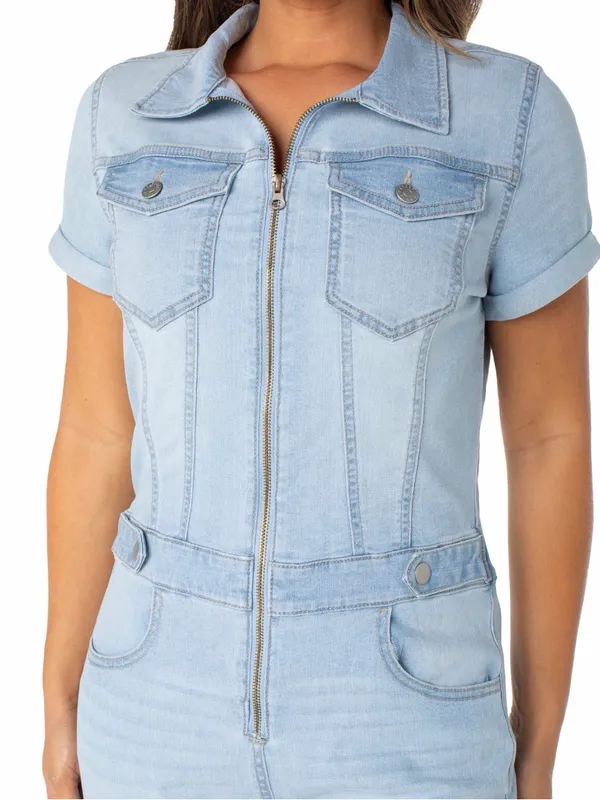 Celebrity Pink Zip-Front Short Sleeve Denim Jumpsuit - Image 6