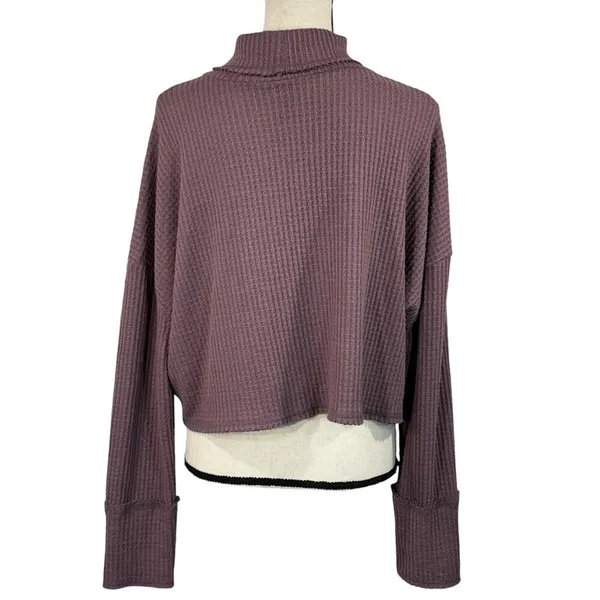 Wild Fable XX-Large Crop Top Waffle Knit Long Sleeve Cowl Neck Stretch Purple - Image 4