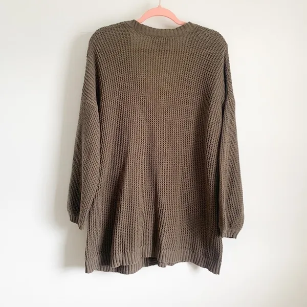 American Eagle Oversized waffle knit Grandpa Slouchy Cardigan Gray Brown XS/S - Image 11