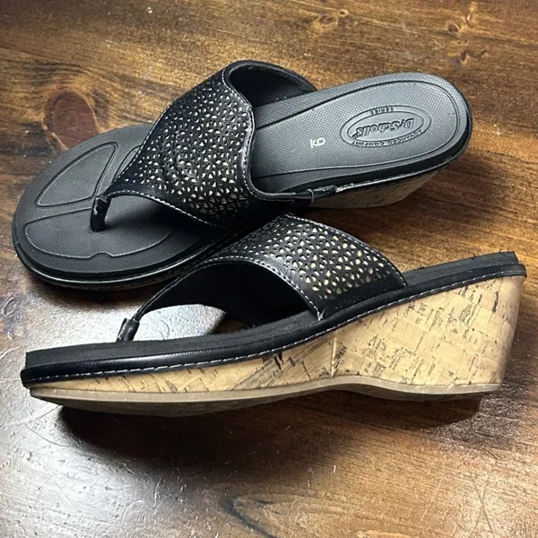 Dr. Scholl's Wedge Sandals 9 Black Advanced Comfort Summer Shoes Orthopedic - Image 3