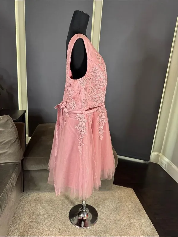 Women’s Pink Lace Short Tulle Prom Party Homecoming Dress Corset Back 24W **READ - Image 3