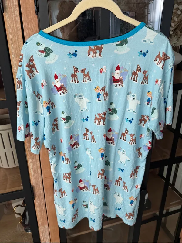 Bamboo Christmas pajamas shirt top short sleeve henley Rudolph santa reindeer - Image 3