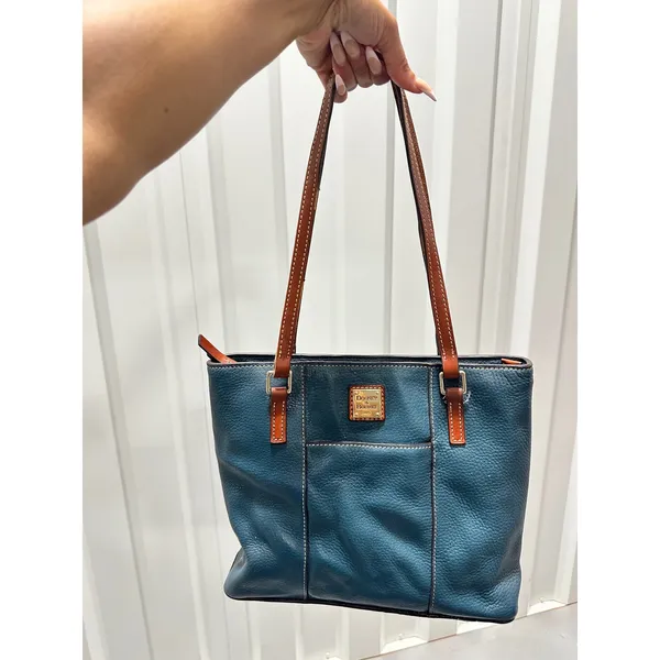 Dooney & Bourke Small Lexington Shopper Tote Teal Blue Pebbled Leather Bag - Image 3