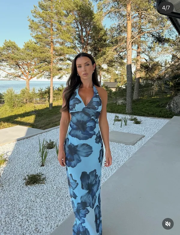 Zara Blue Long Floral Halter Maxi Dress Wedding Party Evening - Image 3